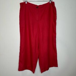SOLD! SOLD! J. Jill Love Linen Red 100% Linen Cropped Wide Leg Pants